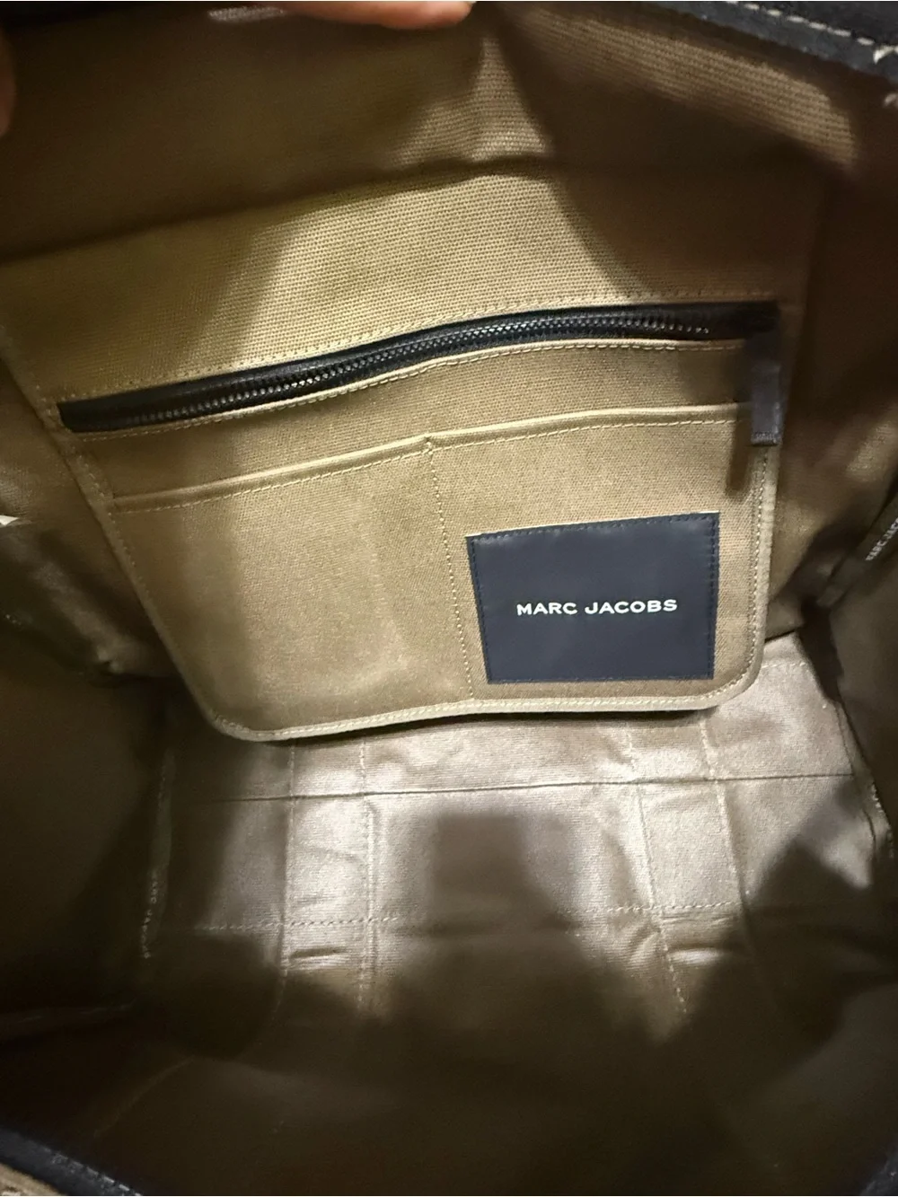 Marc Jacobs Olive Canvas The Tote Bag with White Logo